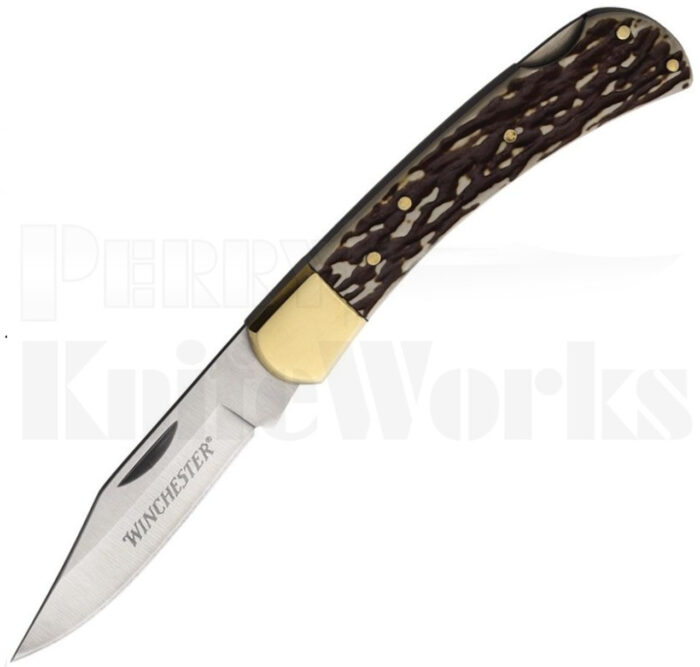 WINCHESTER KNIFE 6.87"" OAL SS /STAG FOLDER W/POCKET CLIP