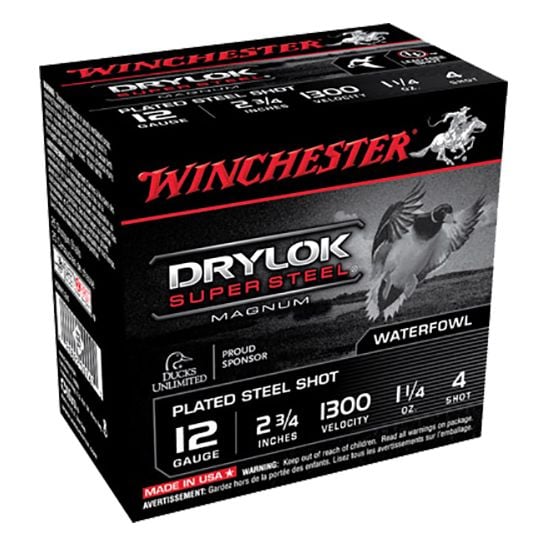 WINCHESTER SUPER-X DRYLOK SUPER STEEL SHOTGHELLS 12 GA 2-3/4"" 1-1/4 OZ 1300 FPS #4 25/CT